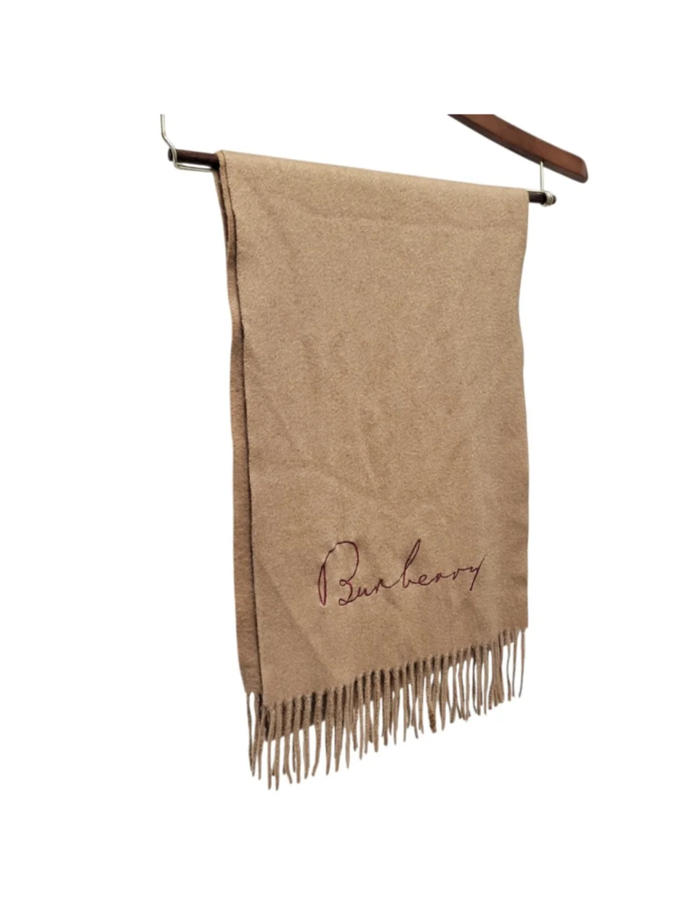 Burberry Embroidered Logo Adult Unisex 100% Cashmere Brown Scarf 76X12 Scotland